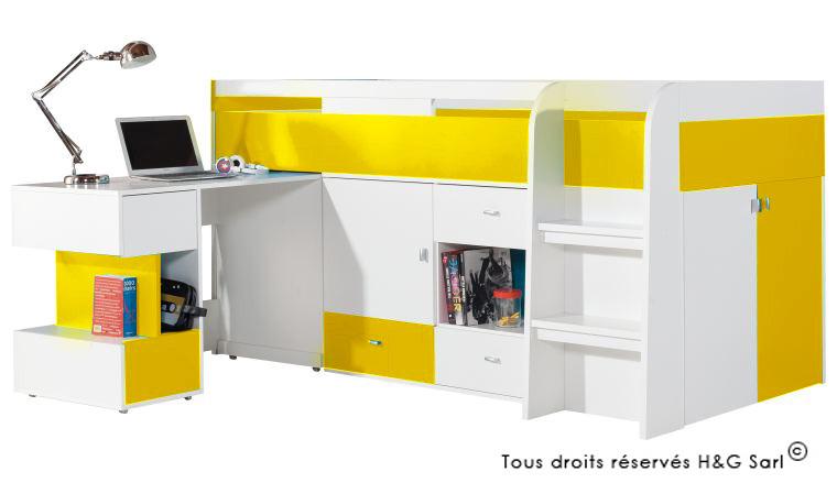 LIT EN HAUTEUR JAUNE AVEC BUREAU COULISSANT - Modè