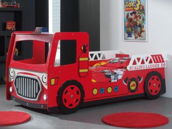 Lit enfant CAMION DE POMPIER 90x200 cm rouge