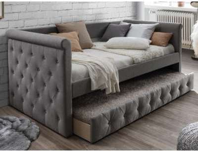 Lit gigogne capitonné LOUISE - 2x90x190cm - tissu