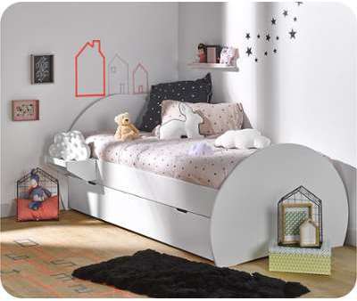 Lit Enfant Gigogne Lune Blanc 90x190 cm