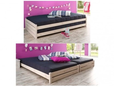 Lot de 2 lits empilables APOLLIN - 90x200cm - Pin