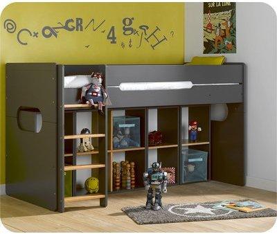 Lit Enfant Mi-Hauteur Spark Gris Anthracite et Hêtre Lit Enfant Mi-Hauteur Spark