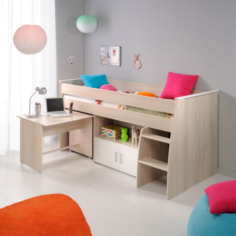 Lit 90*200 cm Acacia clair/Blanc - PRICE - L 207 x