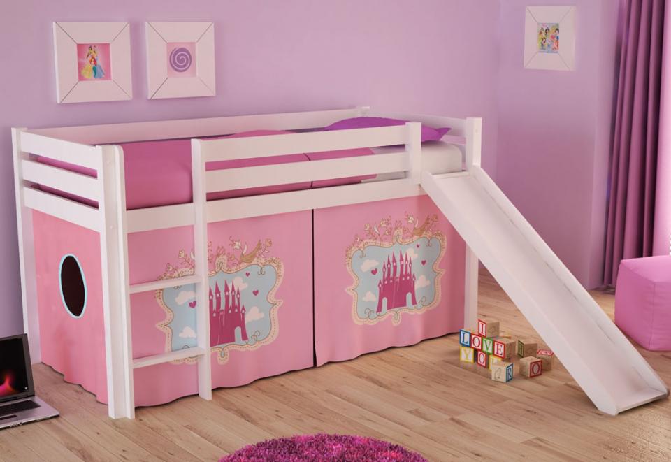 Lit Mezzanine Enfant avec Toboggan + Cabane sous l