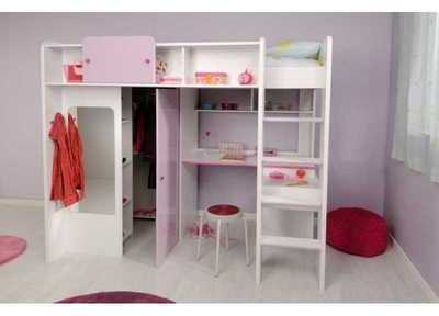 Lit mezzanine enfant avec une grande armoire et un