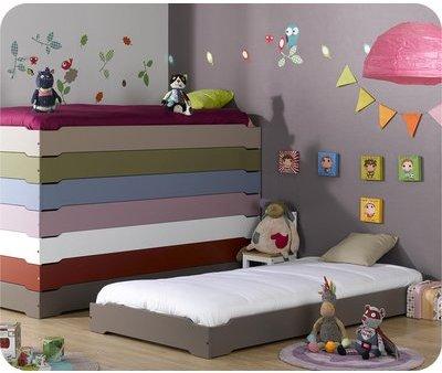 Lit Enfant Empilable Taupe 90x190 cm avec sommier Lit Enfant Empilable Taupe