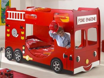 Lit superposé CAMION DE POMPIER 90x200 cm rouge