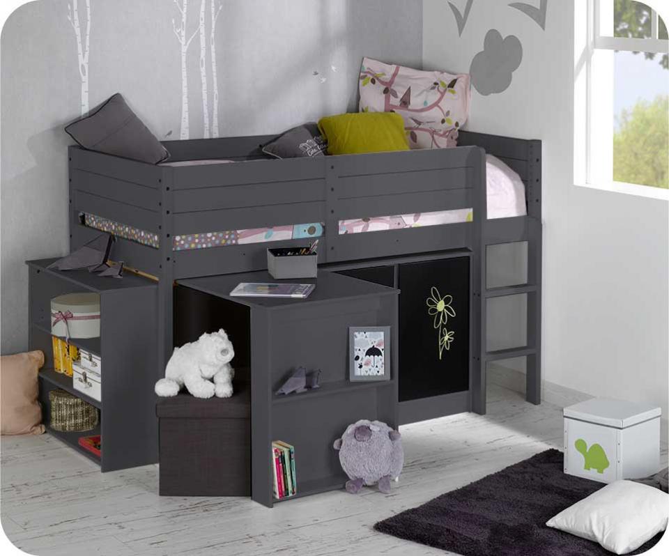 Set Lit Enfant Mi-Hauteur Tamis Gris Anthracite 90