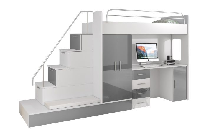 Lit mezzanine avec escalier et rangements Camille