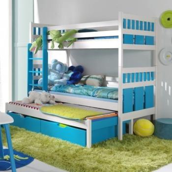 Lit enfant superposé MAXIMILIEN - 3 couchages - Bl