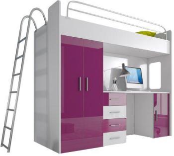 Lit combiné avec bureau et armoire camille Violet