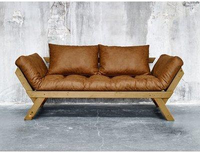 Canapé convertible en bois miel avec matelas futon