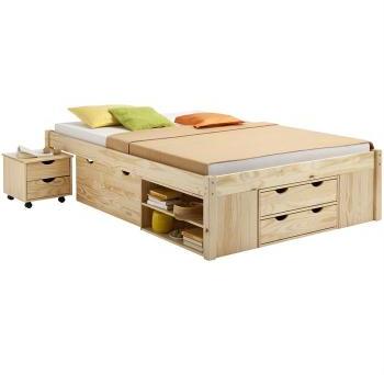 Lit fonctionnel en pin SABRINA 140 x 200 cm vernis Lit fonctionnel en pin SABRINA