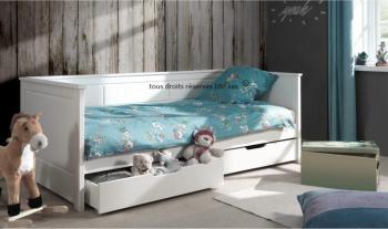 Lit gigogne 90x200 Robin pin massif blanc avec tiroirs Lit gigogne 90x200 Robin pin