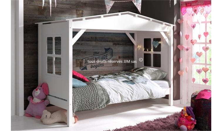 Lit baldaquin 90x200 Robin pin massif Blanc Sans t