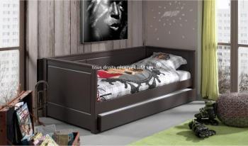Lit gigogne 90x200 Robin pin massif taupe avec tiroir-lit Lit gigogne 90x200 Robin pin