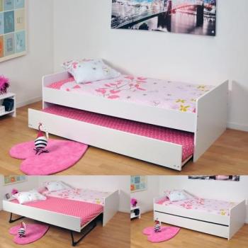 Lit gigogne FLORENT 90x190 cm + 2 sommiers / Blanc