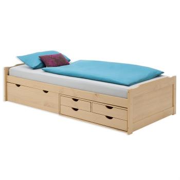 Lit fonctionnel en pin ANDREA 90 x 200 cm lasuré couleur Lit fonctionnel en pin ANDREA