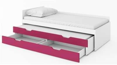 Lit gigogne blanc 90x200 gloss avec 2 matelas fuchsia Lit gigogne blanc 90x200 gloss