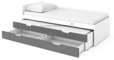 Lit gigogne blanc 90x200 gloss avec 2 matelas graphite Lit gigogne blanc 90x200 gloss