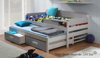 Lit gigogne en bois 90x200 Quadro blanc Lit sans matelas Lit gigogne en bois 90x200