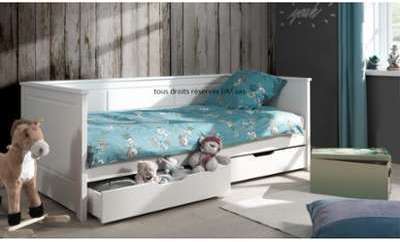Lit gigogne 90x200 Robin pin massif blanc avec tir