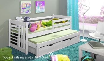 Lit gigogne Alix bois massif blanc sans matelas blanc Lit gigogne Alix bois massif