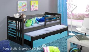 Lit enfant gigogne Alix bois massif graphite sans matelas Lit enfant gigogne Alix bois