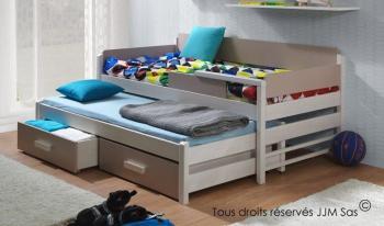 Lit gigogne en bois 90x200 Quadro blanc Lit sans matelas Lit gigogne en bois 90x200