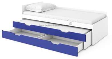Lit gigogne blanc 90x200 gloss avec 2 matelas bleu Lit gigogne blanc 90x200 gloss