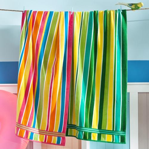 Drap de bain ou de plage velours à rayures multico