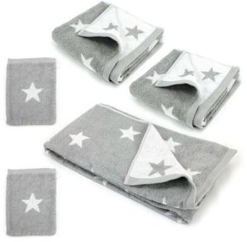 Parure de bain 5 pièces 100 coton 480 g m2 STARS Gris Parure de bain 5 pièces 100