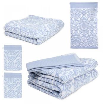 Parure de bain 5 pièces BOLERO FLORAL Bleu 520 g m2 Parure de bain 5 pièces BOLERO