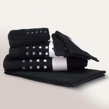 Parure de bain 6 pièces PURE SQUARES Noir 550 g m2 Parure de bain 6 pièces PURE