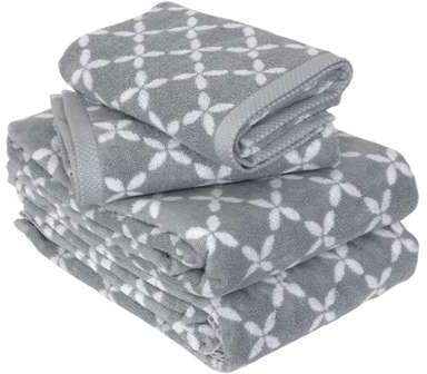 Parure de bain 4 pièces SHIBORI floral Gris 100 coton Parure de bain 4 pièces SHIBORI