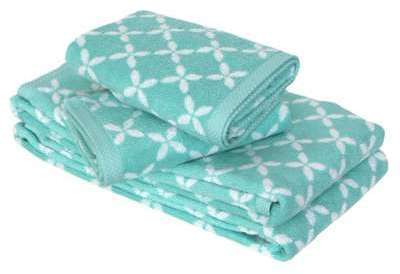 Parure de bain 4 pièces douche SHIBORI floral Vert Parure de bain 4 pièces douche
