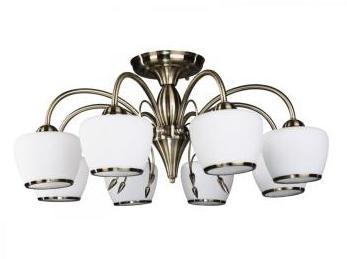 Plafonnier design type lustre 7x60W métal verre blanc Plafonnier design type lustre