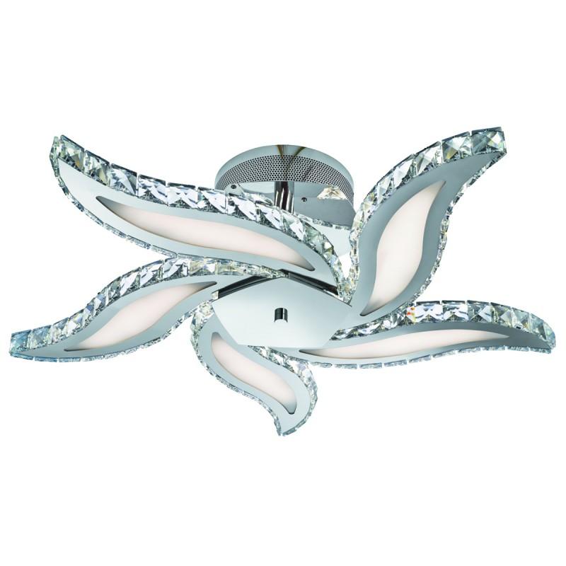 Plafonnier 5 lampes Zinnia en chrome, cristal et a
