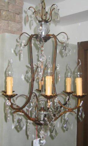 Lustre à Pampilles en Fer Forgé patine bronze 6 lu