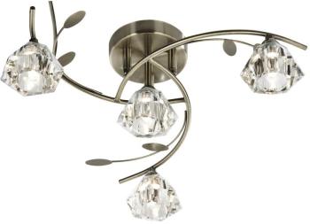 Plafonnier 4 ampoules Sierra en laiton antique et verre Plafonnier 4 ampoules Sierra