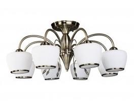 Plafonnier design type lustre 7x60W métal verre blanc Plafonnier design type lustre