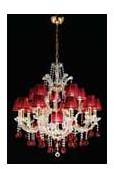 Lustre cristal pampilles rouge et dorées 16 lumièr