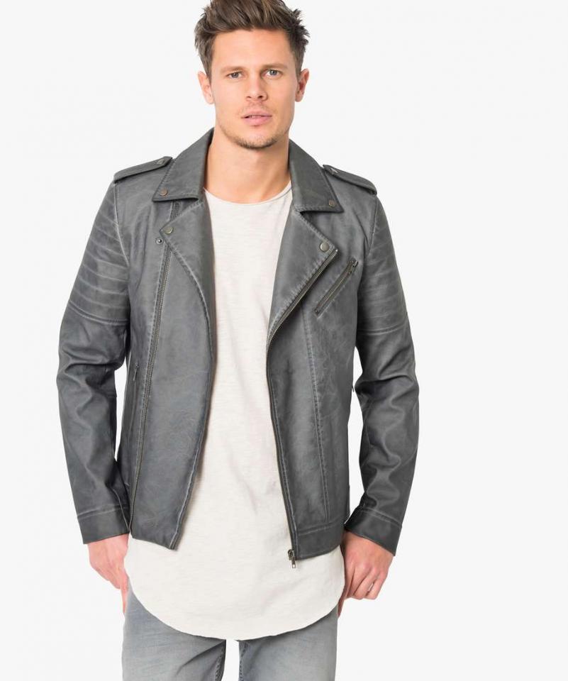 Gemo - Blouson style biker aspect cuir - Gris