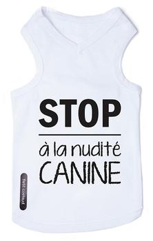 T-shirt pour chien blanc Stop à la nudité canine