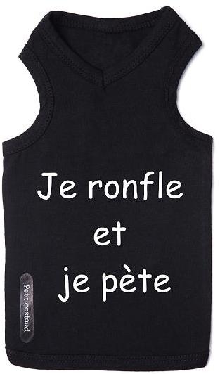 T-shirt pour chien noir je ronfle