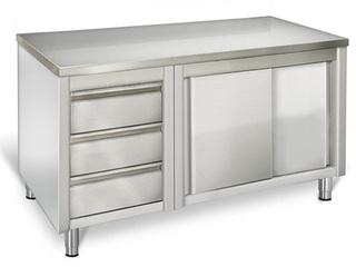 Meuble bas inox central P 700 mm avec portes et ti