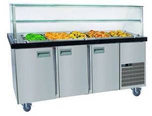 Vitrine bain marie 5 bacs GN 1/1 sur desserte 3 po