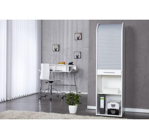 Meuble de rangement à rideau blanc/gris Julio