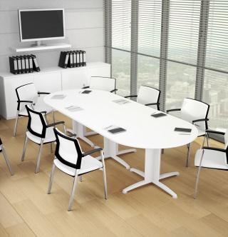 Table de réunion ovale Atlas blanc, gris, poirier,