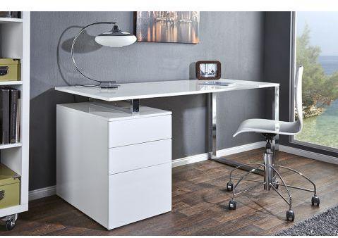 Bureau design blanc laqué avec rangement Compact